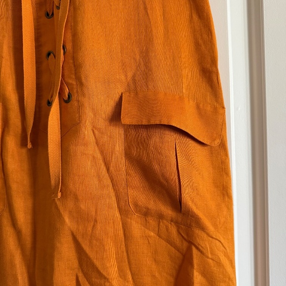 Anthropologie Maeve Lace-Up Linen Dress in Mango size 00P - Picture 5 of 12